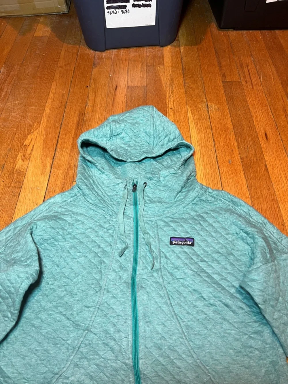 Patagonia Organic Cotton Quilted Hoody Jacket in Beryl Green, Women’s size Small - Picture 5 of 15